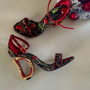 Dolce & Gabbana DG Cherry Leopard Baroque-Heel Sandals